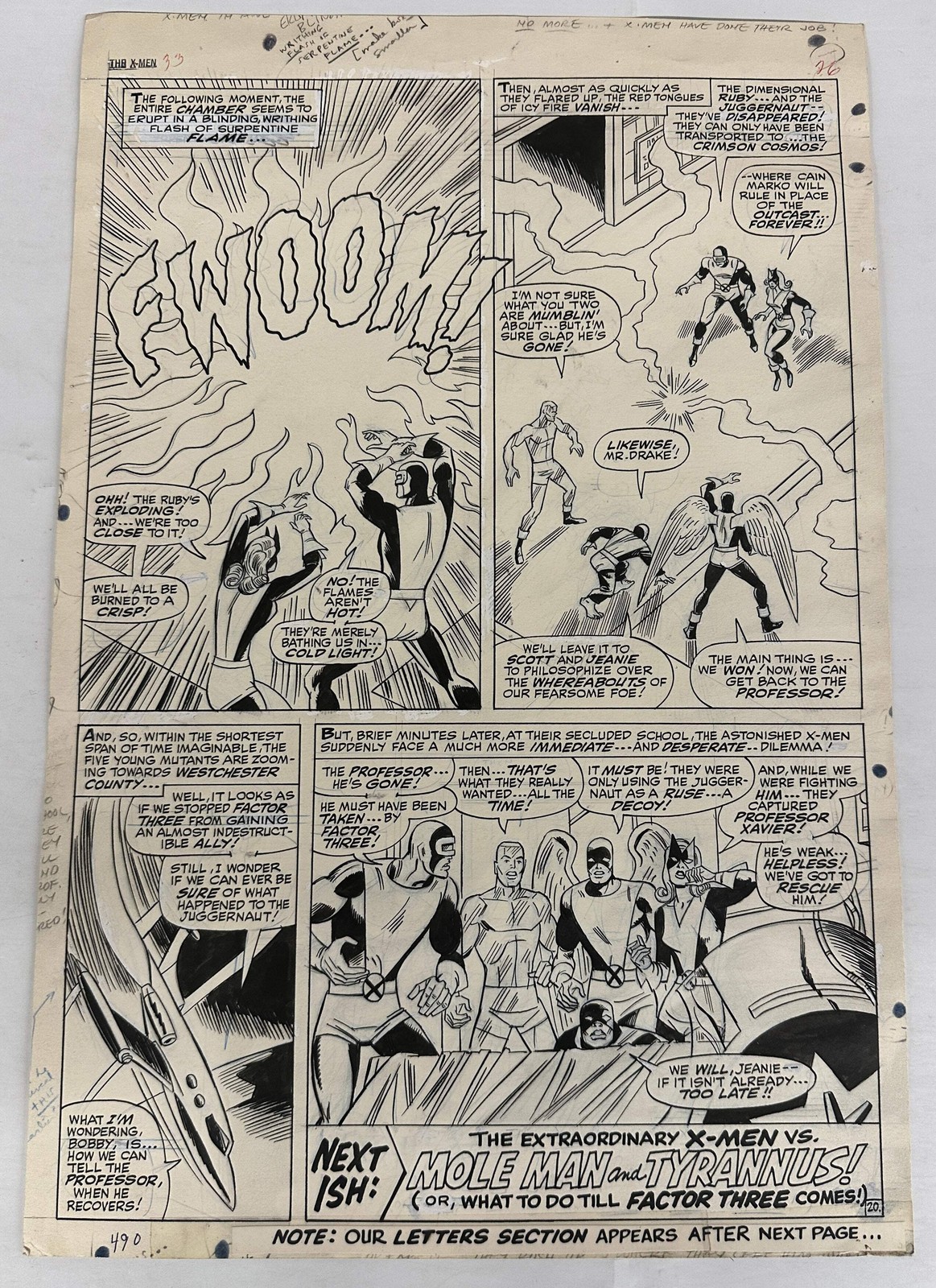 X-MEN #33 pg 20 ORIGINAL COMIC ART ROTH 1967 ALL 5 X-MEN