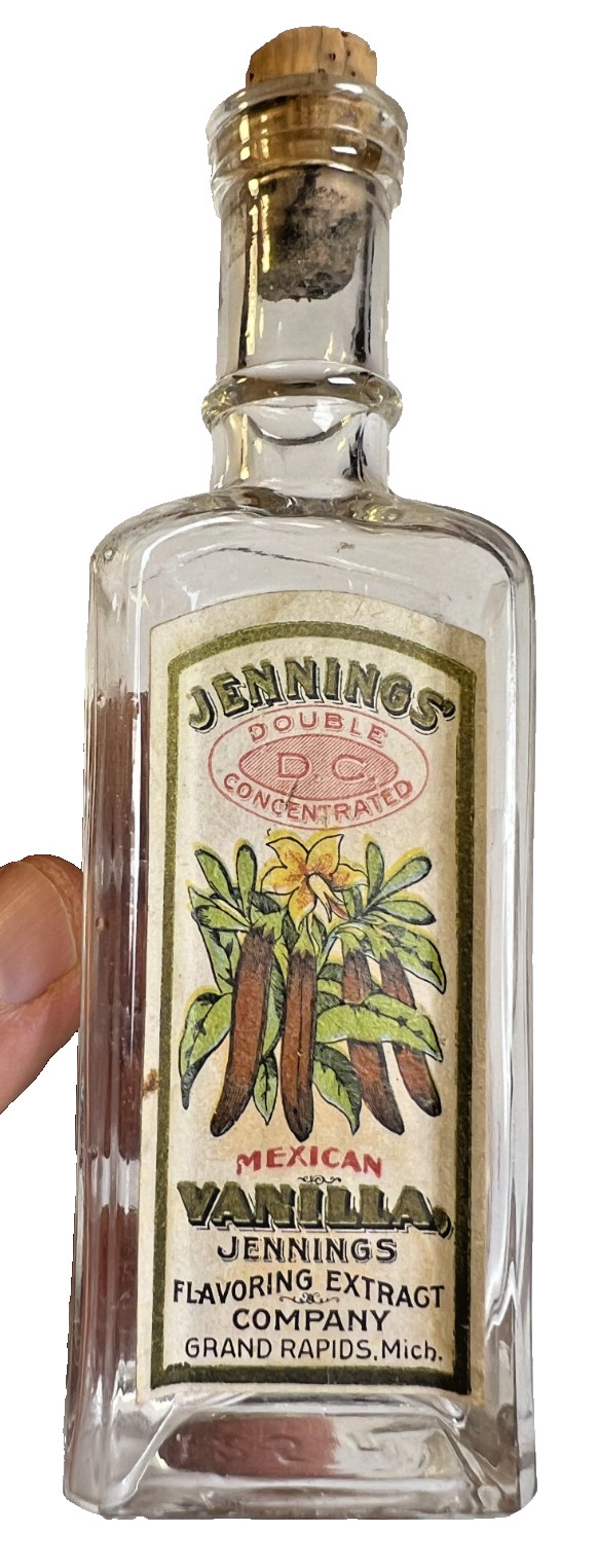 Antique Jennings Mexican Vanilla Extract Bottle Original Label Cork Grand Rapids