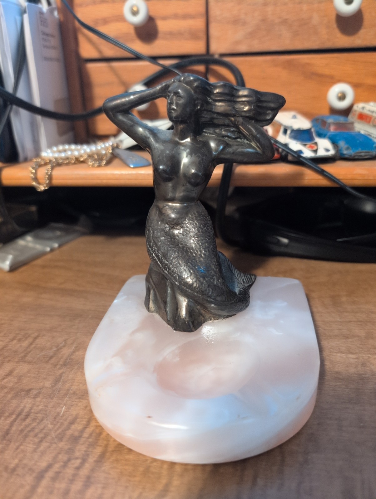 vintage brass and marble mermaid ashtray