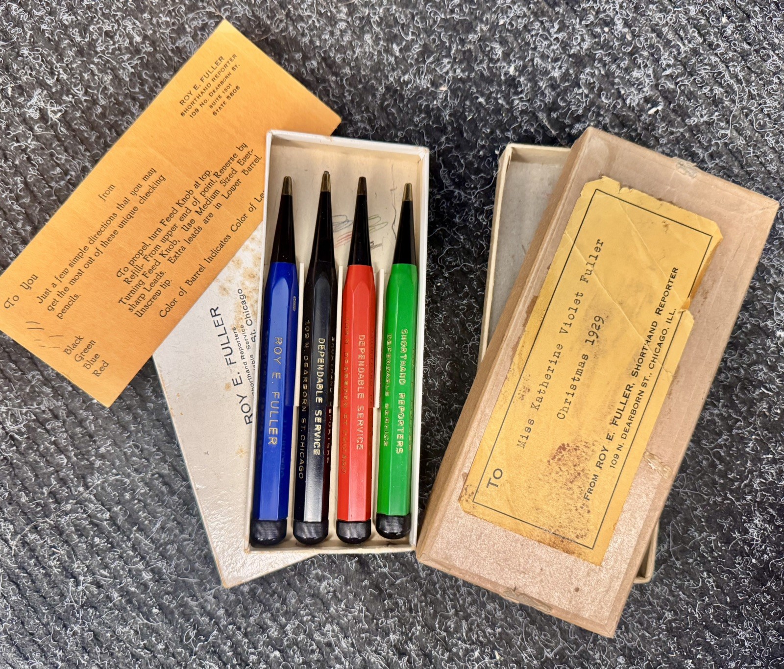 RARE 1929 ROY E. FULLER BOX OF 4 SHORTHAND MECHANICAL PENCILS GERMANY KAWECO? RARE 1929 ROY E. FULLER BOX OF 4 SHORTHAND MECHANICAL PENCILS GERMANY KAWECO?