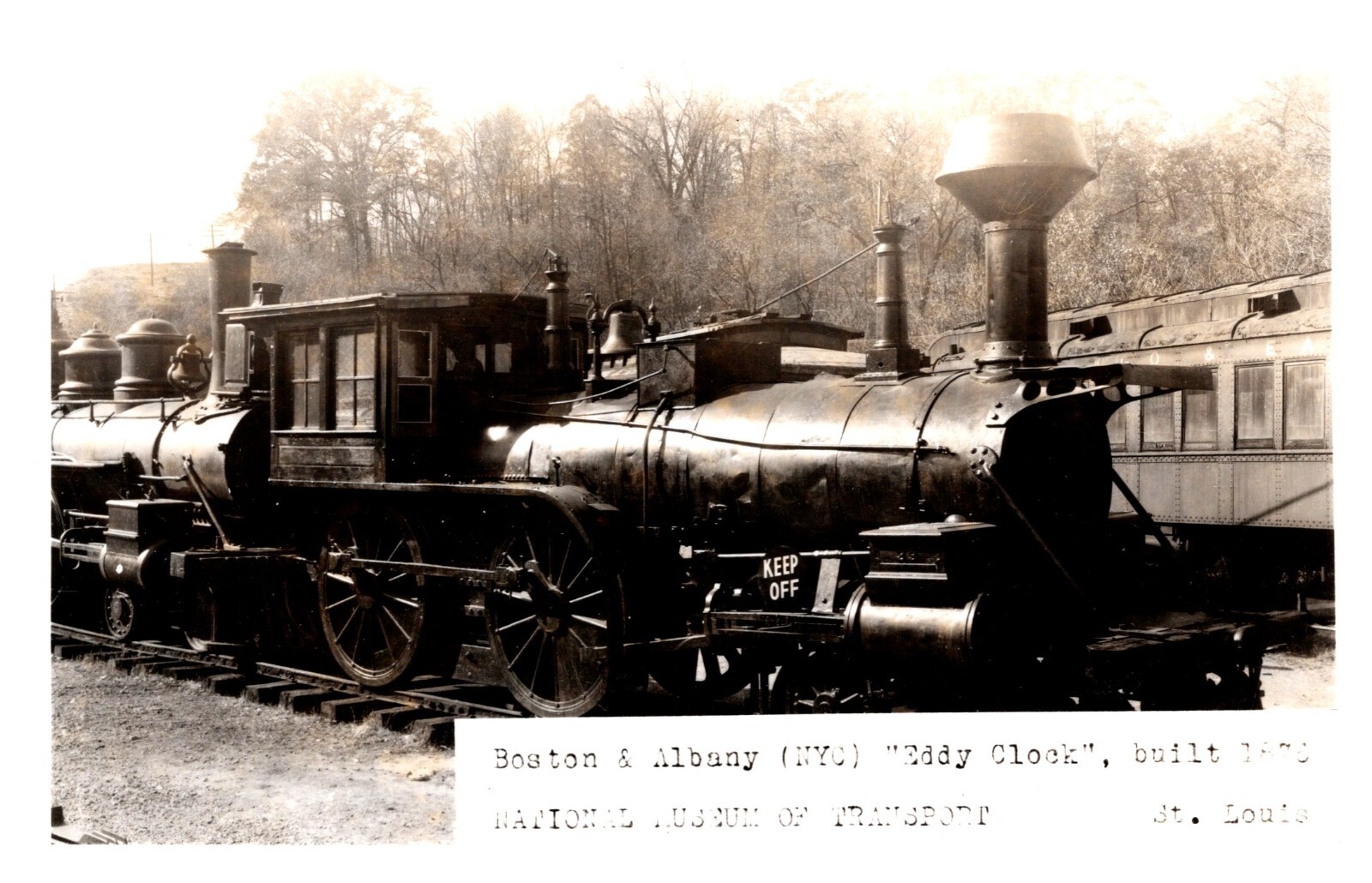 postcard Boston-Albany Eddy Clock Locomotive Museum of Transport St. Louis A7386