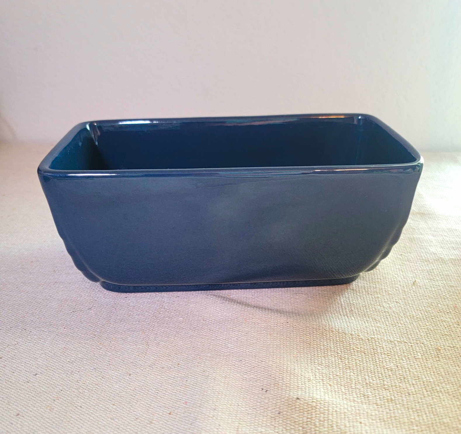 Vintage Frankoma Pottery Blue Planter #14 Rectangular Trough Vase Brick Red Clay