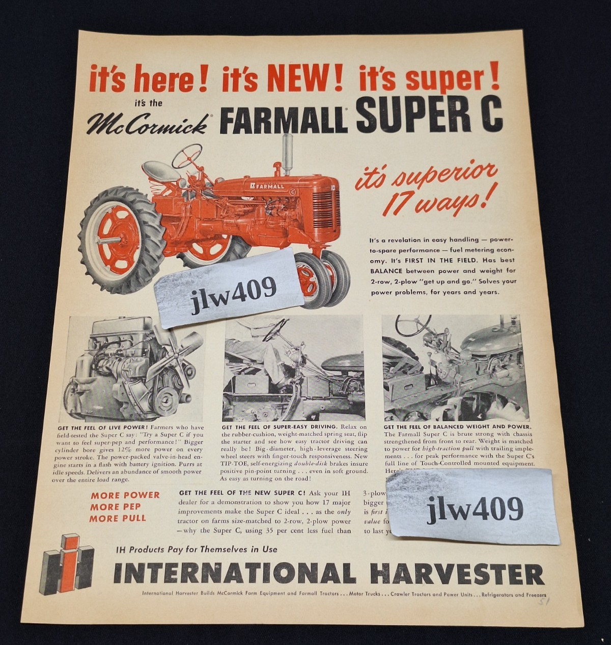 1951 IH INTERNATIONAL HARVESTER FARMALL SUPER C TRACTOR Print Ad Magazine Ad