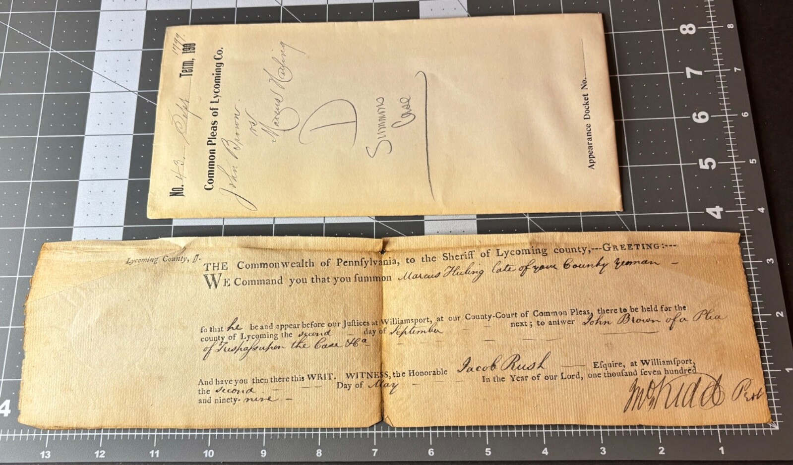 1799 Williamsport PA Pennsylvania LAWSUIT CASE Court Document BROWN vs HULING