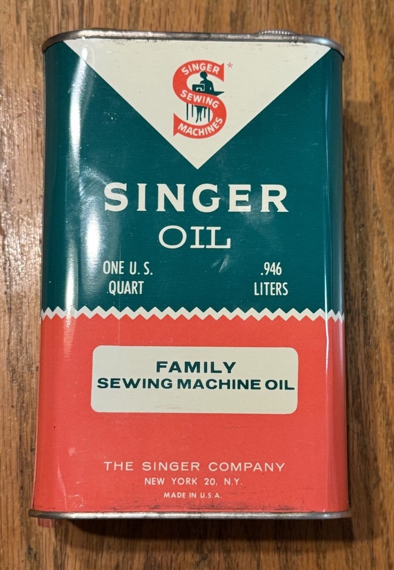 Vintage Singer Sewing Machine Oil Metal Can 1/4 Gallon .946 Liters Brand New