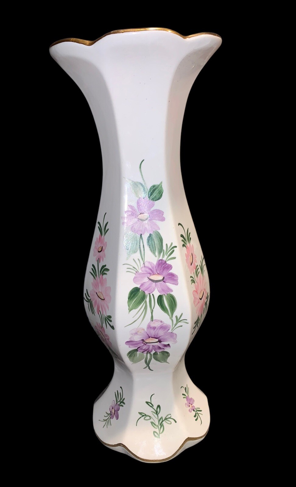 BEAUTIFUL VINTAGE 1980s HAND PAINTED ELLE SUSLEME FLORAL VASE EXCELLENT