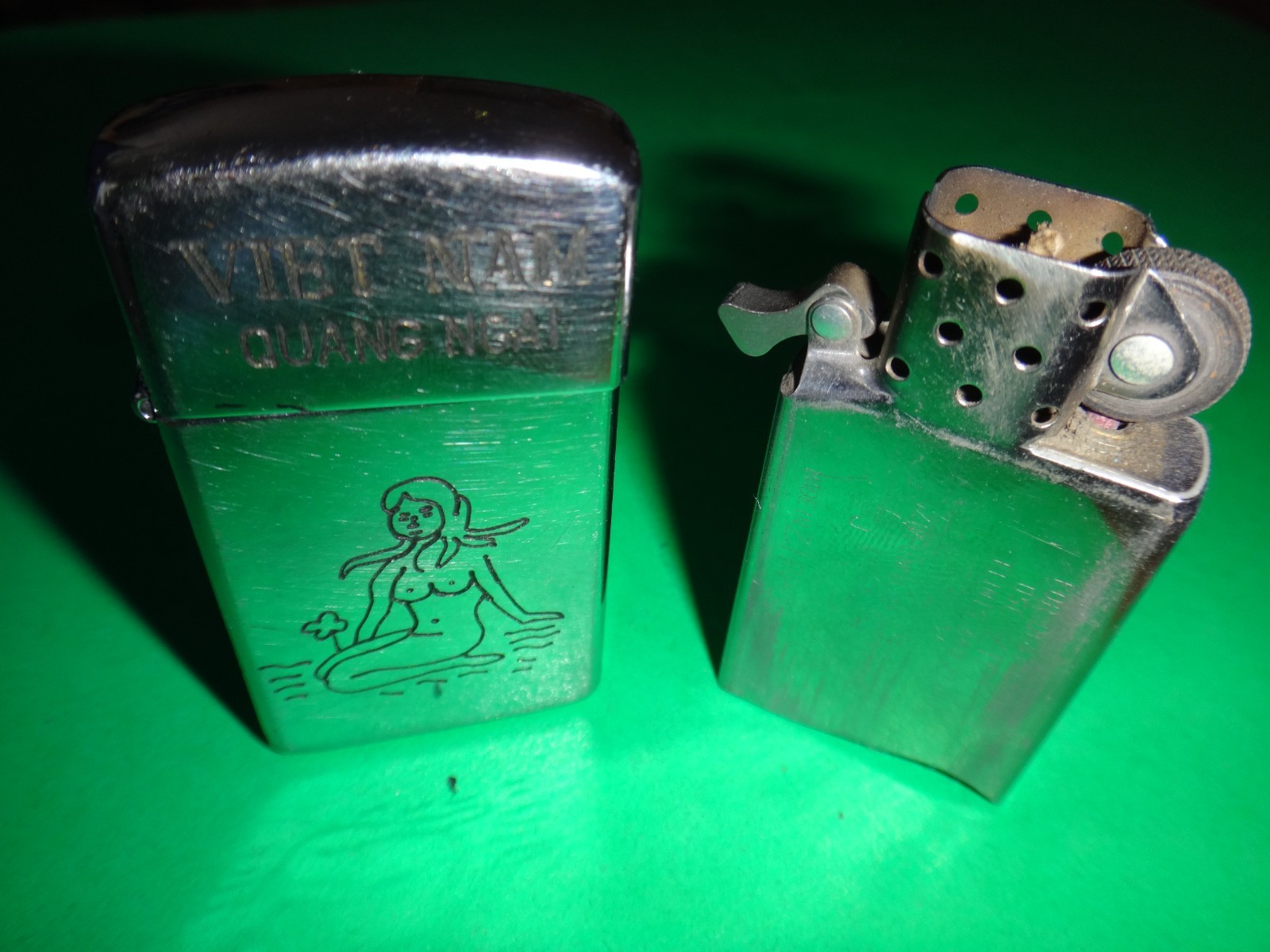 Zippo Slim Lighter VIETNAM QUANG NGAI and NUDE LADY Logo