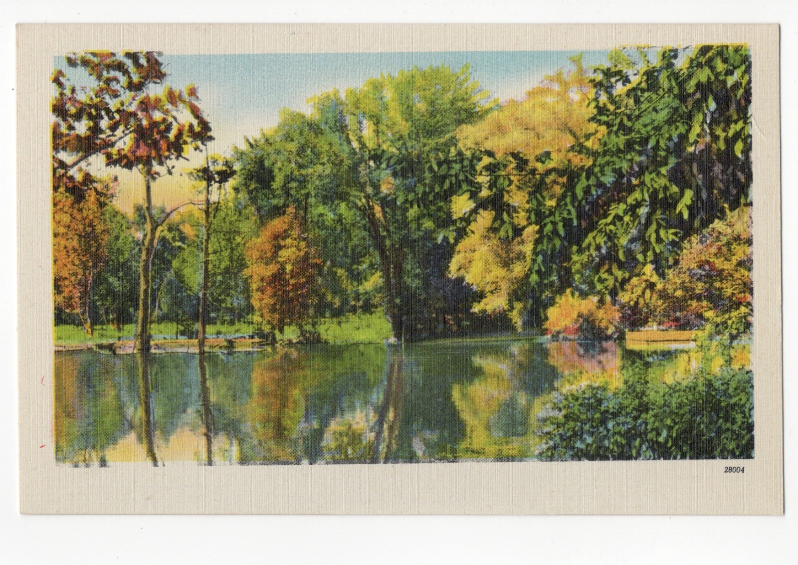 c1940 Scenic Pond Autumn Trees Reflections Colourpicture Postcard 28004