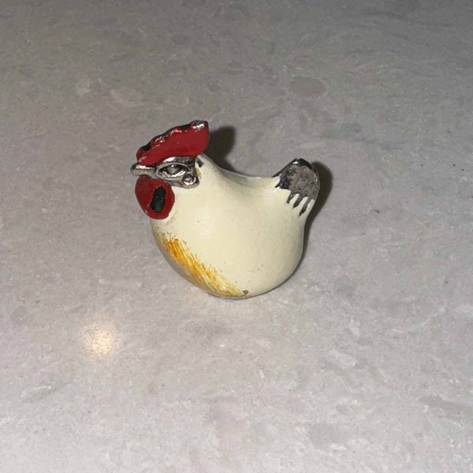 Vintage Enesco White Chicken/ Rooster Figurine Cast Iron Taiwan 1.25” Miniature
