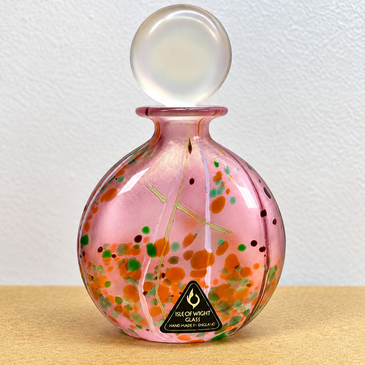 Isle of Wight Glass Perfume Scent Bottle Pink Multicolour Art Glass 10cm