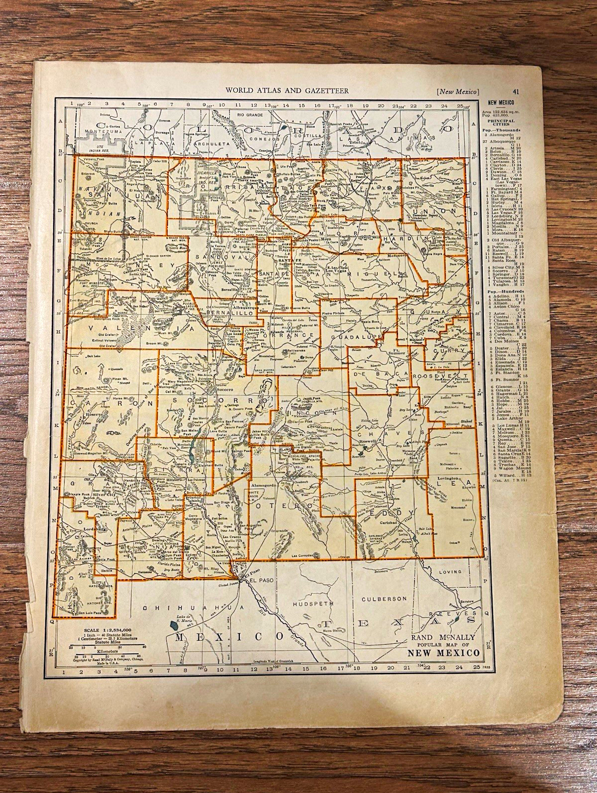 Antique 1937 map of New Mexico 14”x11”