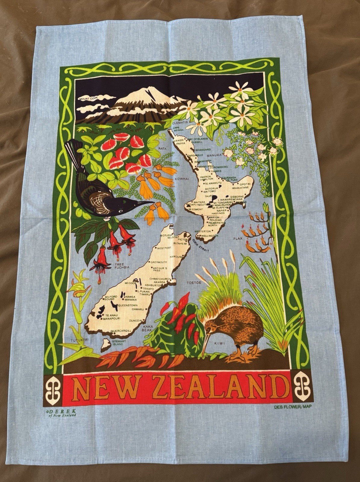 Vintage Derek NEW ZEALAND Kitchen Tea Towel DerekApprox 28
