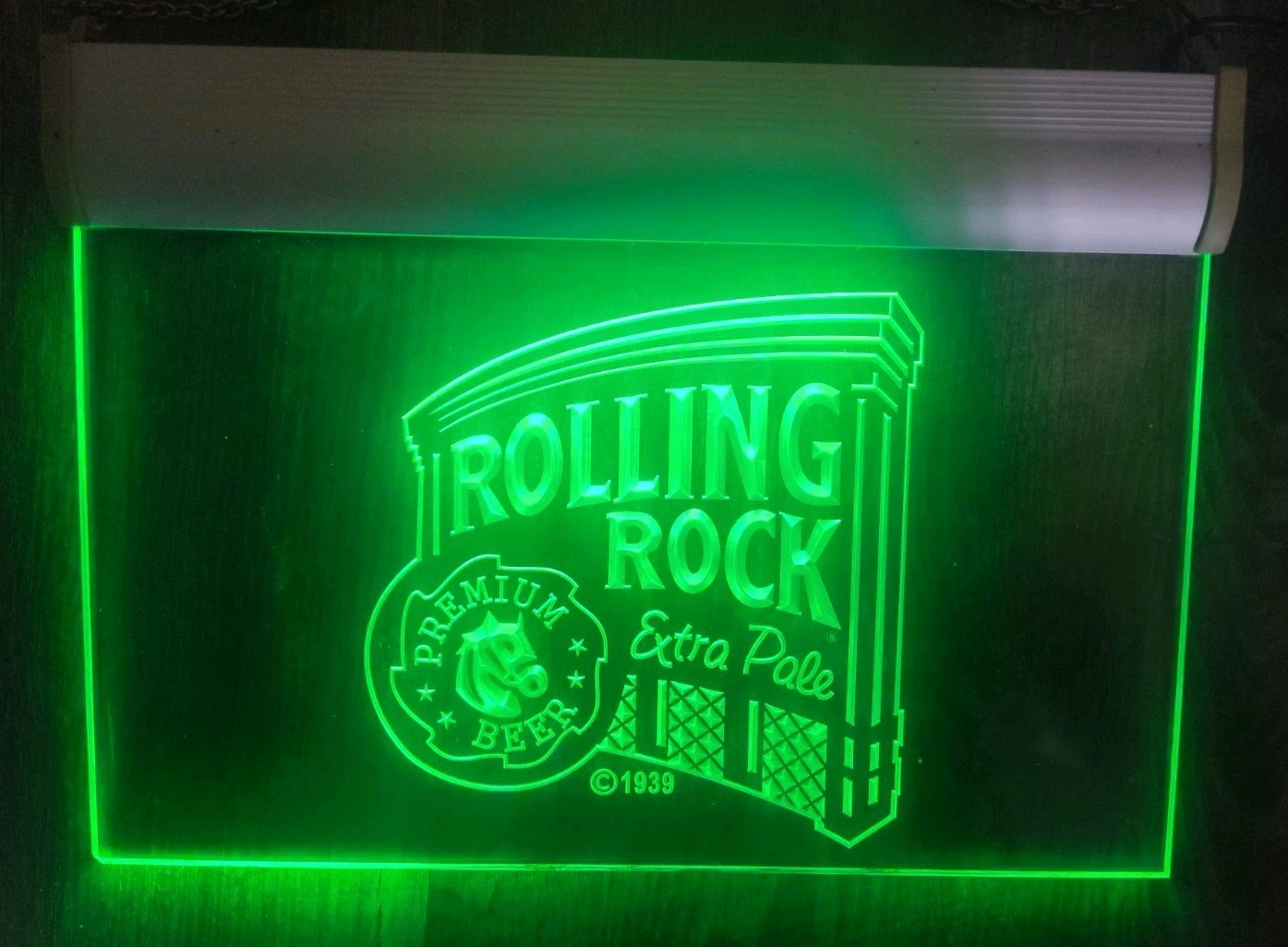 Vintage Rolling Rock Beer Light Up Lucite Sign 9\