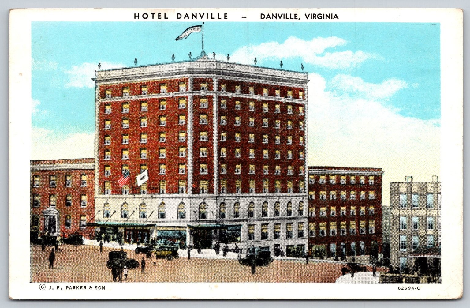Hotel Danville Danville Virginia Postcard Vintage 1920s 1930s J.F. Parker E200