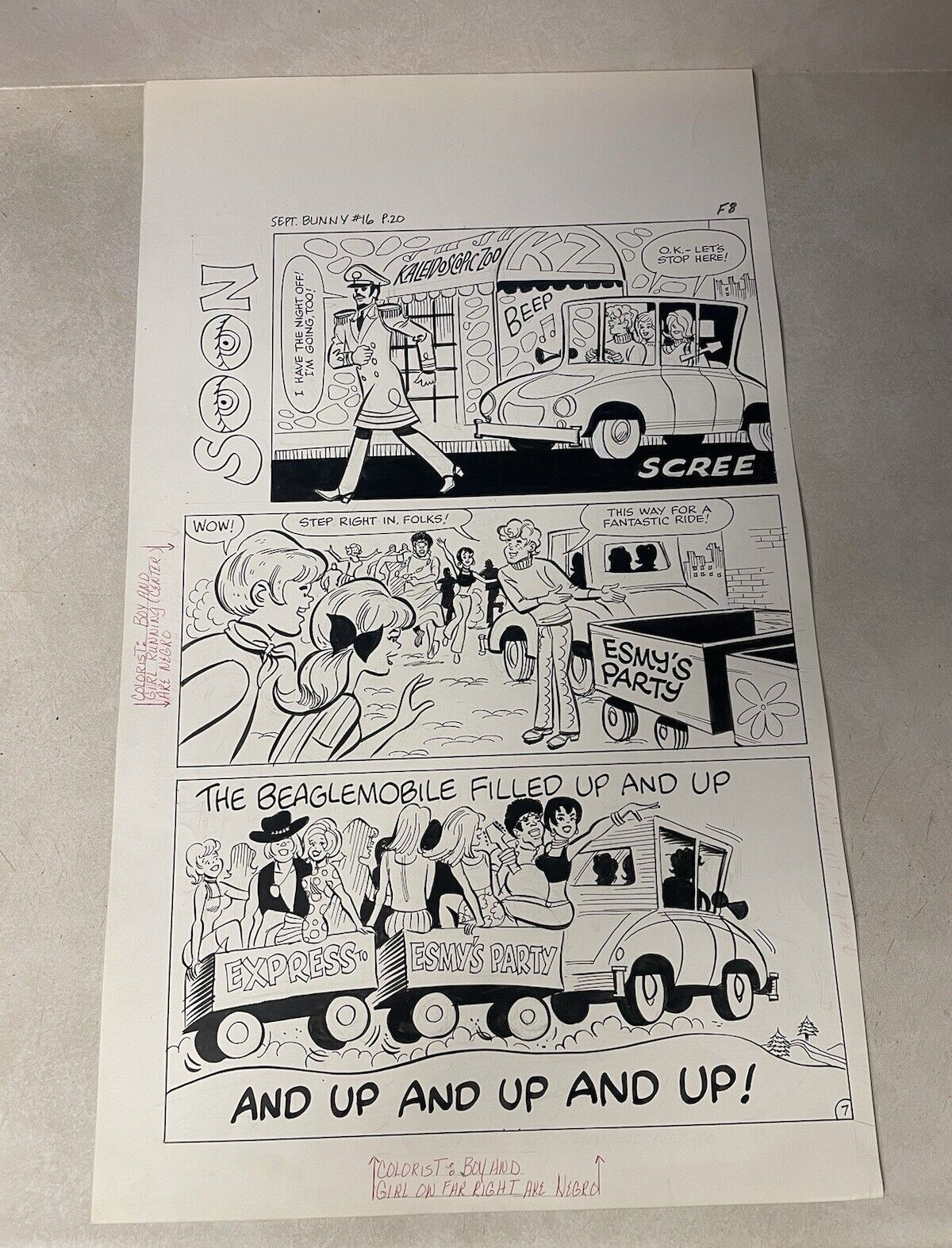 Bunny #16 original comic art BEAGLEMOBILE HIPPIE PARTY BUS 1970 