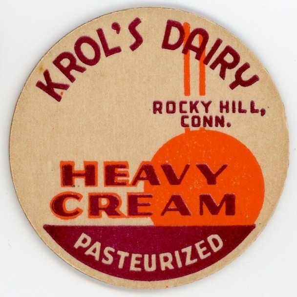 Milk Bottle Cap Insert- Krol\'s Dairy - Rocky Hill, CT (Connecticut)- HEAVY CREAM