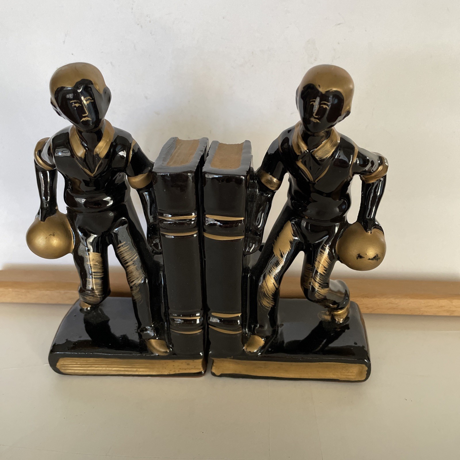 VINTAGE  Ceramic Basketball Player Bookends Circa 1950s-Japan marked