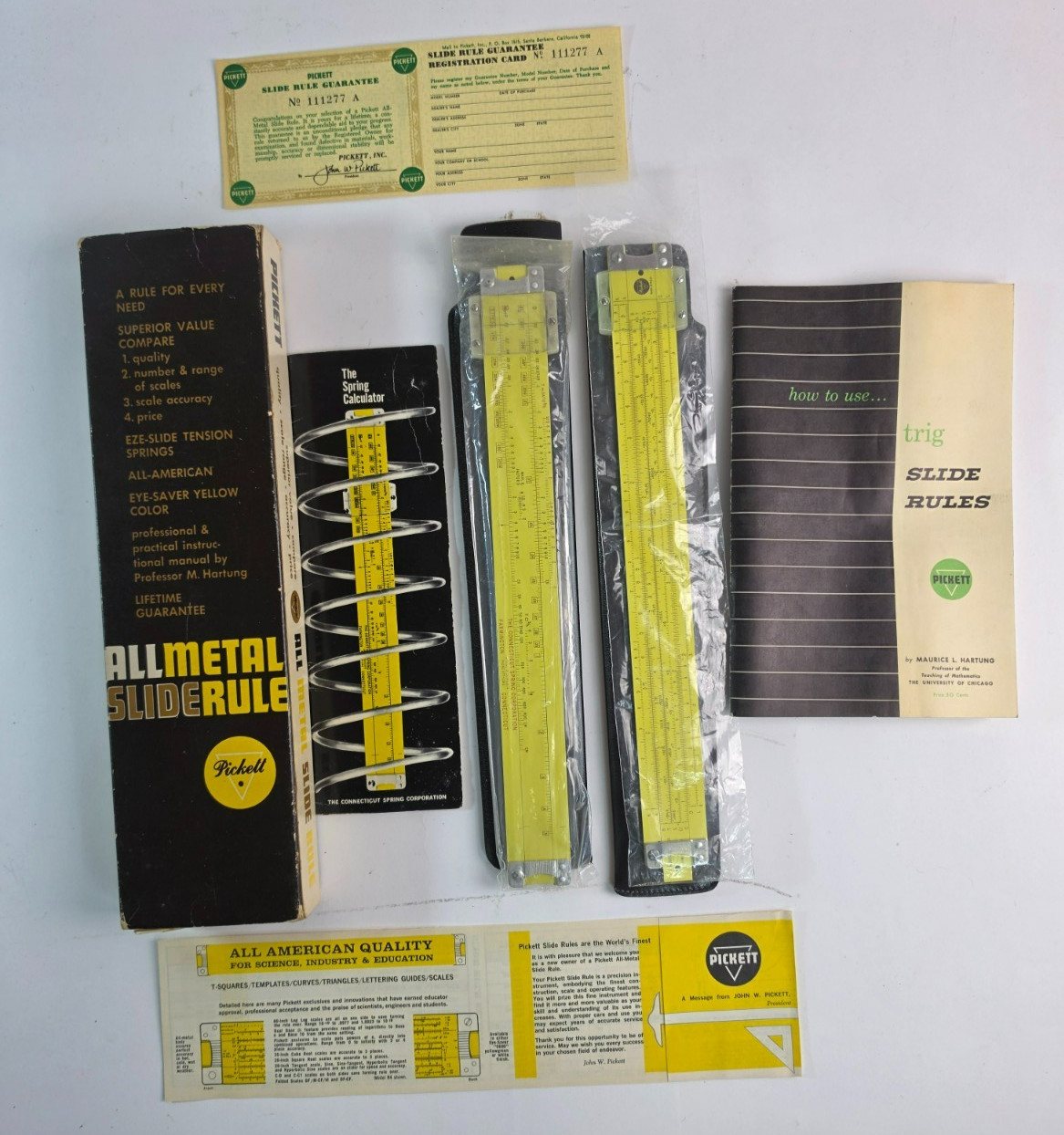 Pickett N902-ES Simplex Trig All Metal Slide Rule w/Case Org Box Directions