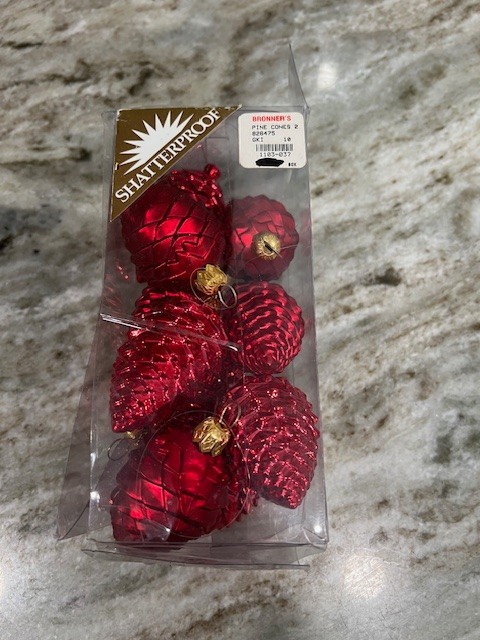 Vintage Bronner's Shatterproof Red Pinecone Ornaments Set Of 10