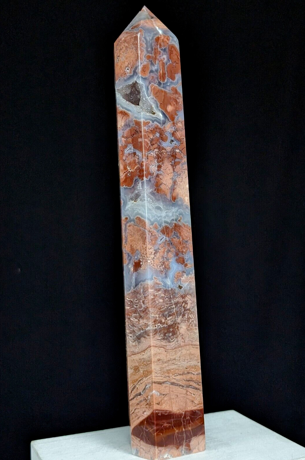 Antique Pink Agate Tower Hot Lace Druzy Large Big Tall Crystal Gemstone Point