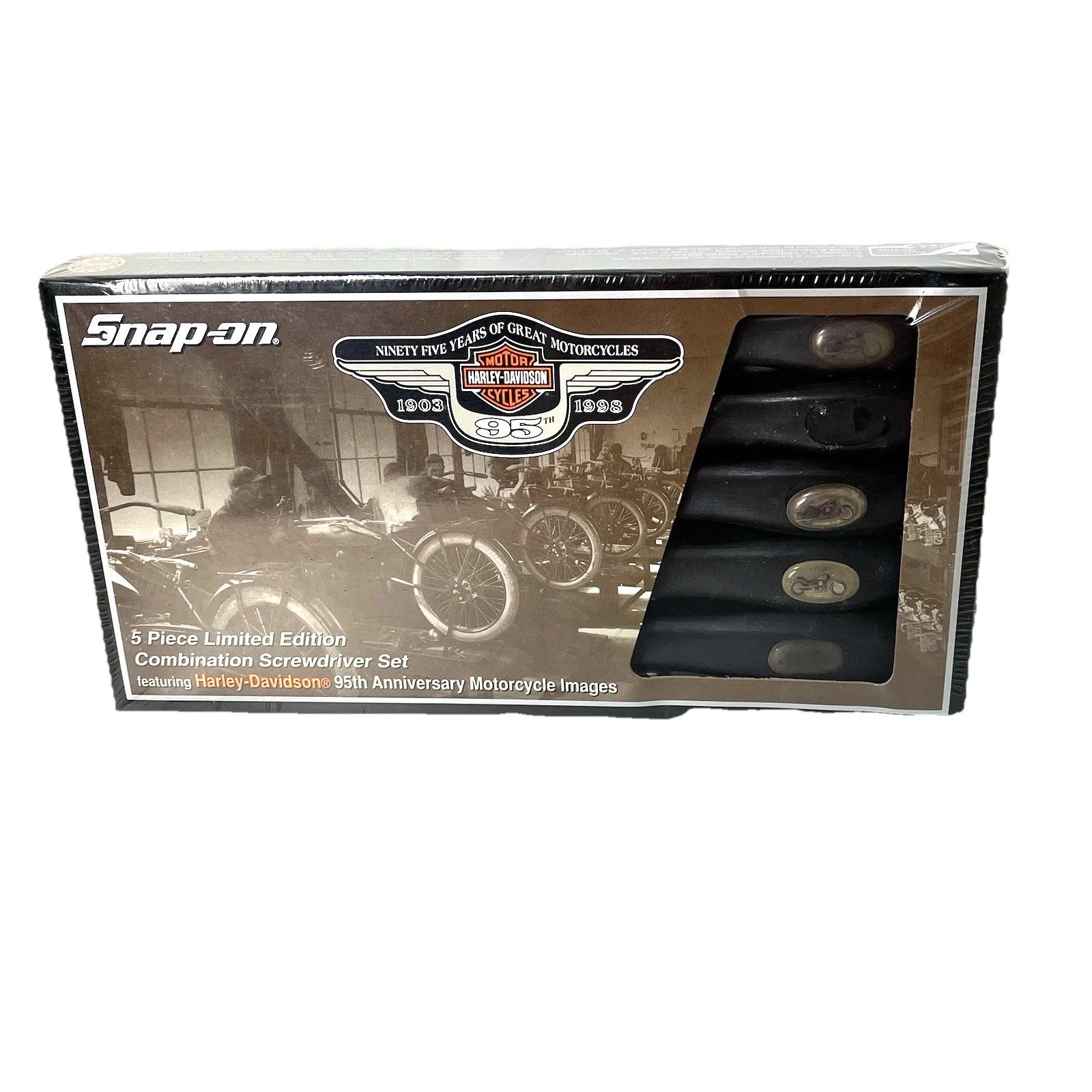 Vtg Snap-On Harley Davidson 95th Anniversary 5-Pc Screwdriver Set 1998 Sealed LE