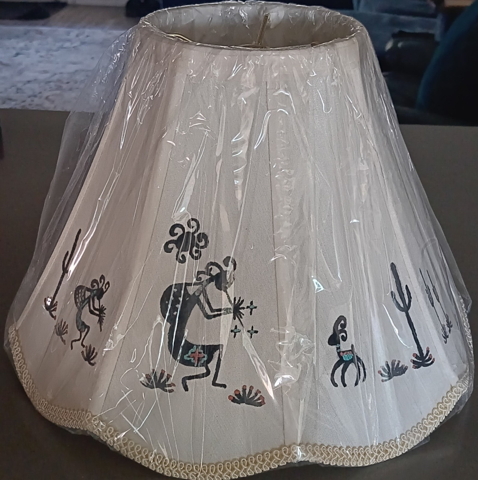 C.J. Prophets Kokopelli Cactus Embroidered Bell Lamp Shade White Turquoise Red C.J. Prophets Kokopelli Cactus Embroidered Bell Lamp Shade White Turquoise Red