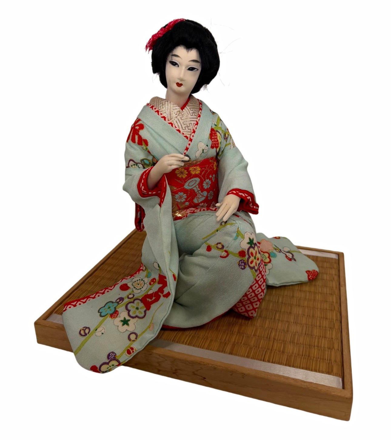 Authentic 1960s 1970s Japanese Nihon Ningyo Geisha Oyama Doll Kneeling on Tatami