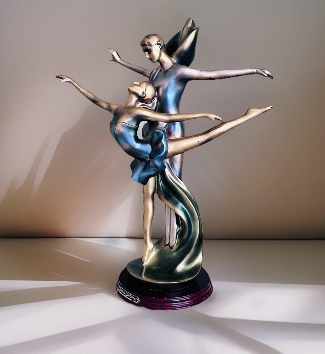 VTG Suanti Galleries Dancers Figurine Art Deco Style Metallic Ballet Couple 16”