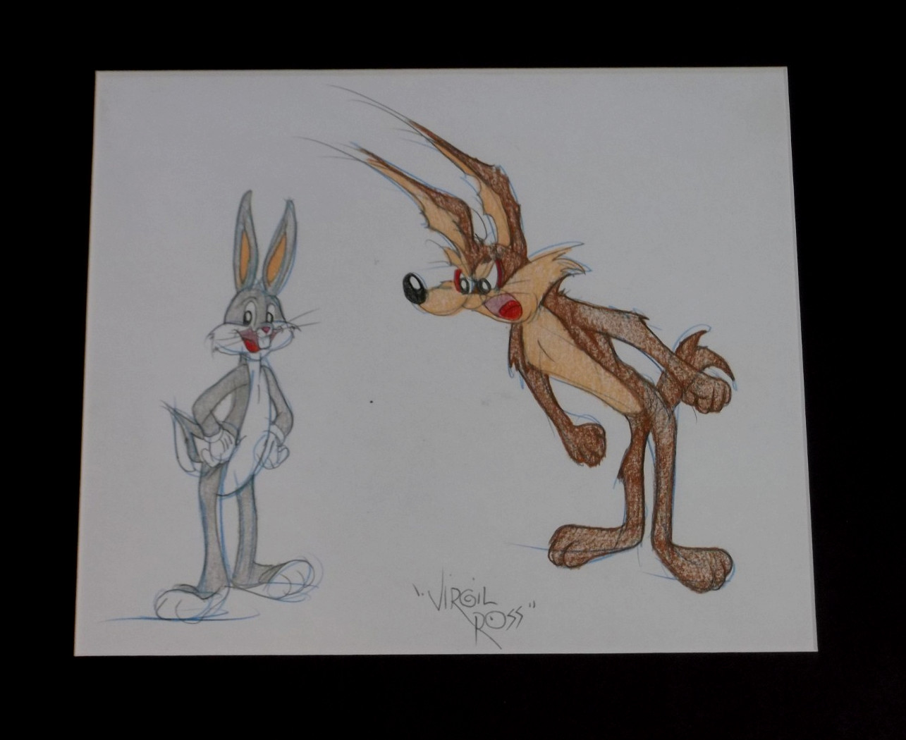 Signed Virgil Ross Bugs Bunny & Wylie Coyote illustration original art  OOAK