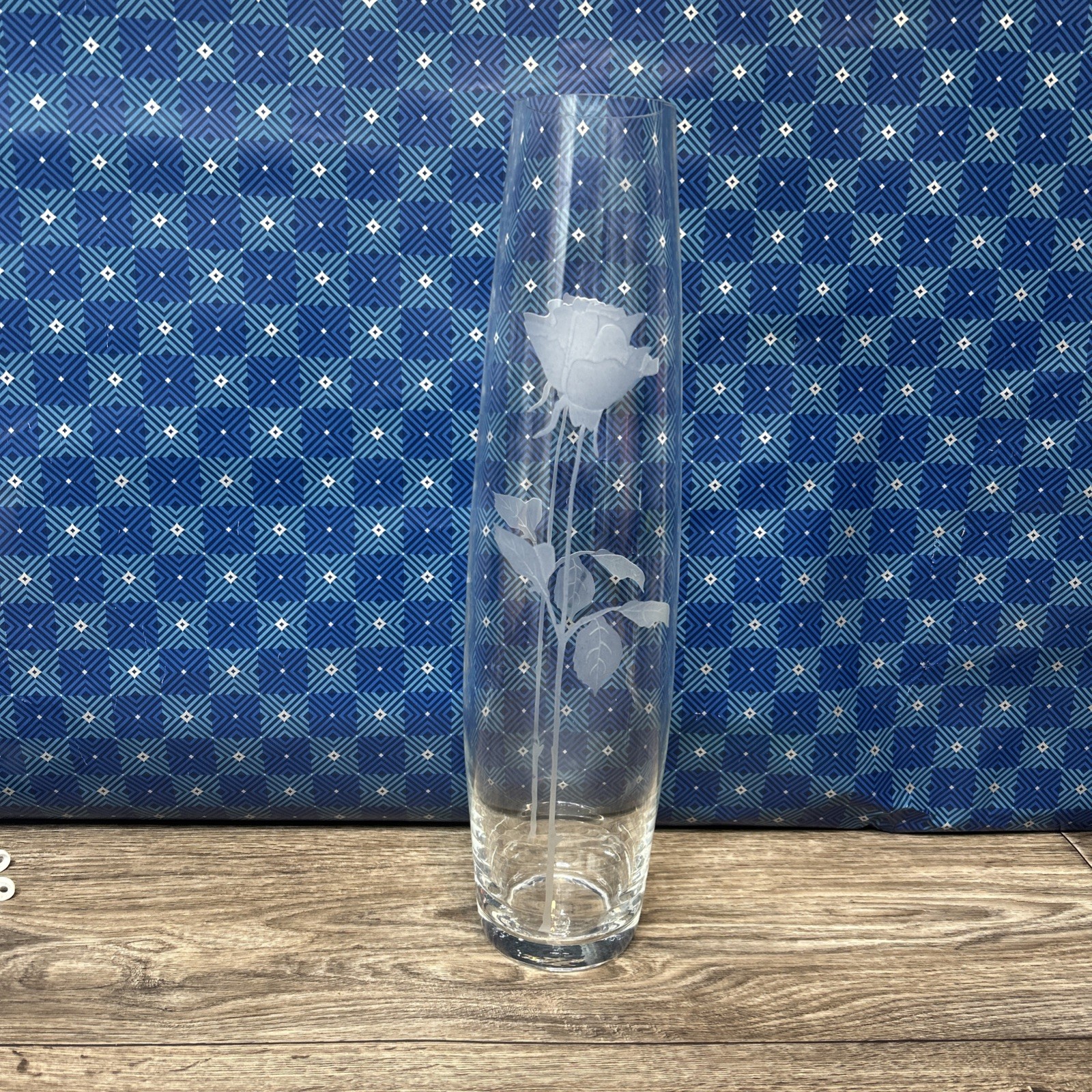 Tall Clear Glass Vase Etched Rose Floral Design 15” Decorative Flower Vase Tall Clear Glass Vase Etched Rose Floral Design 15” Decorative Flower Vase