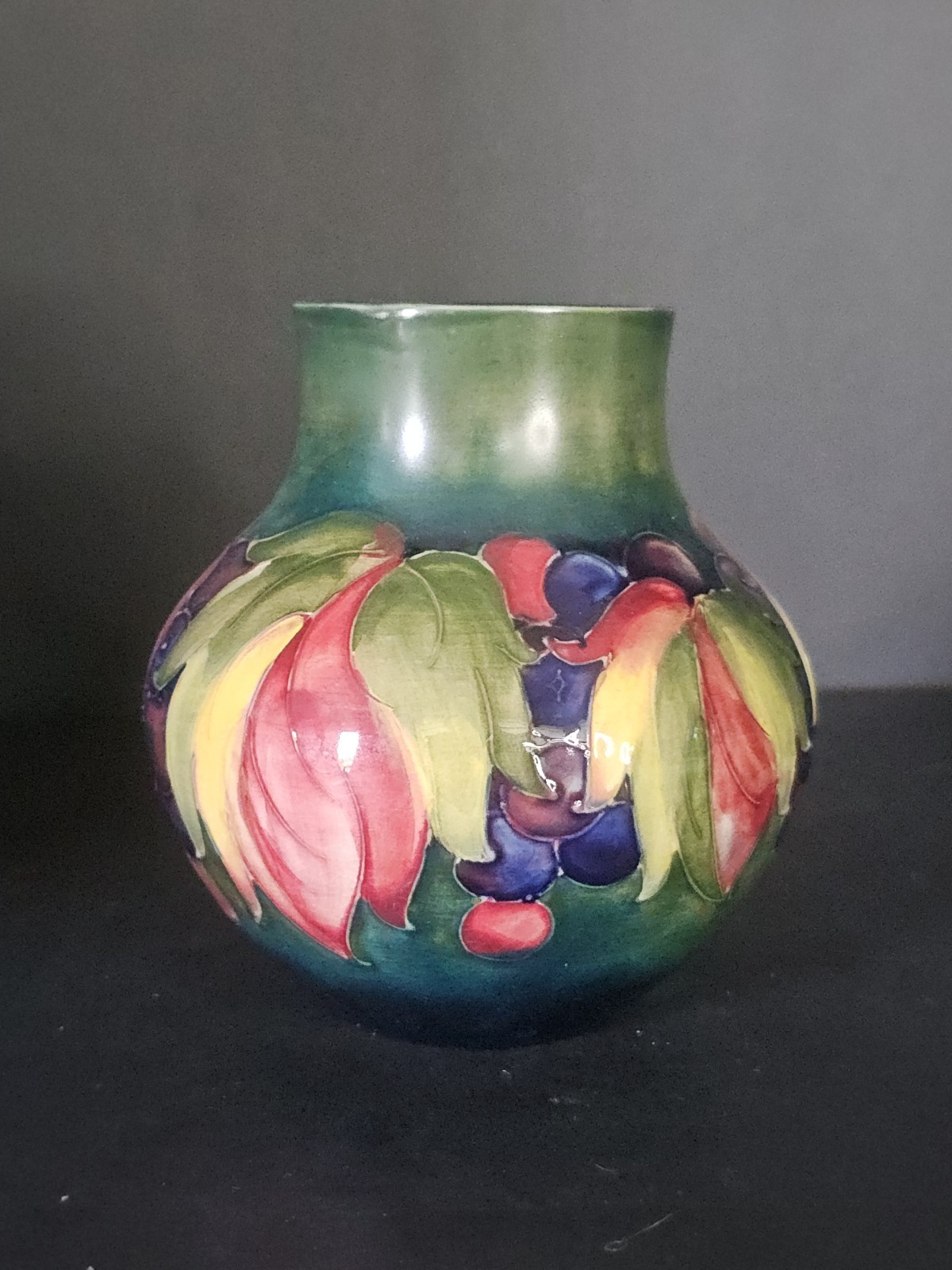 Vintage Walter Moorcroft Grape Leaf Vase Tube Lined Art Pottery England 