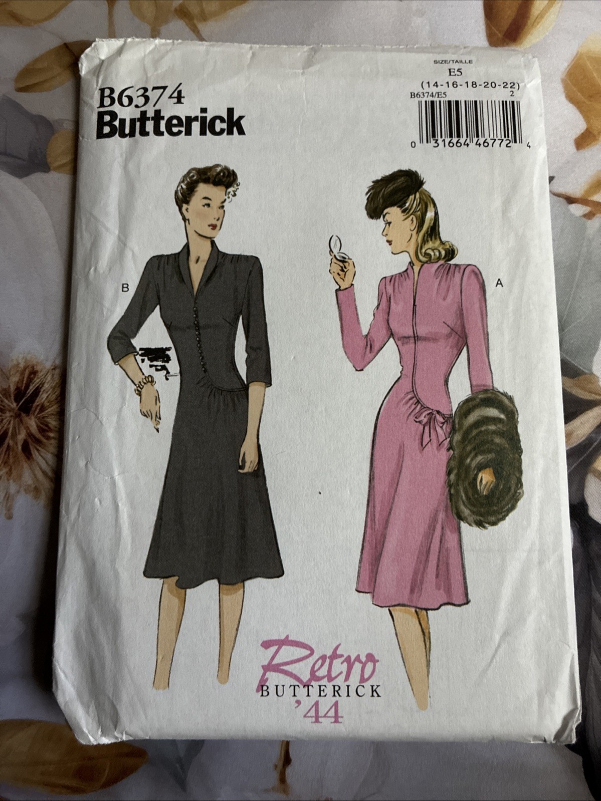 Butterick B6374 Sewing Pattern 1940 Retro Dress Vintage Reproduction Sizes 14-22