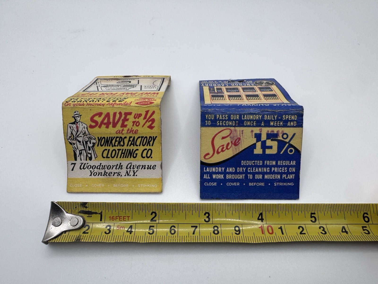 2 Larger Vintage Pop-Up Matchbook Covers Inserts Yonkers NY Anchor Laundry Brook