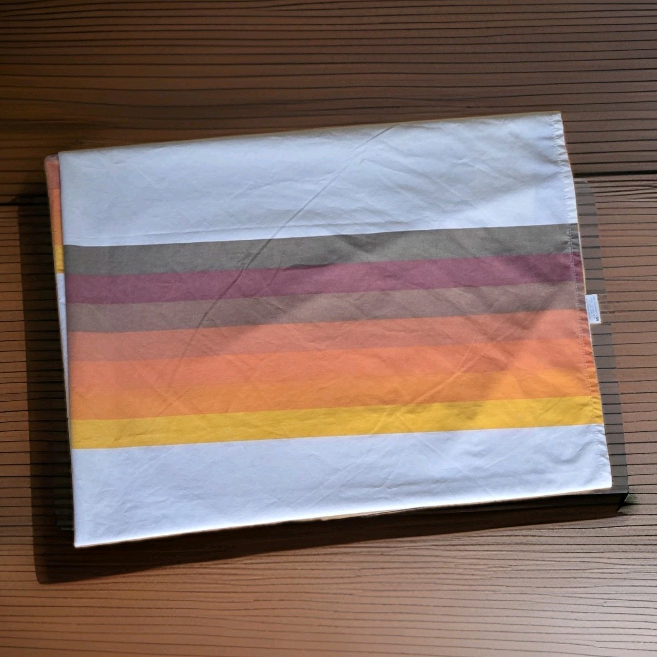 Wamsutta Vintage Sunset Stripe Queen Flat Sheet 70s Retro Brown Orange