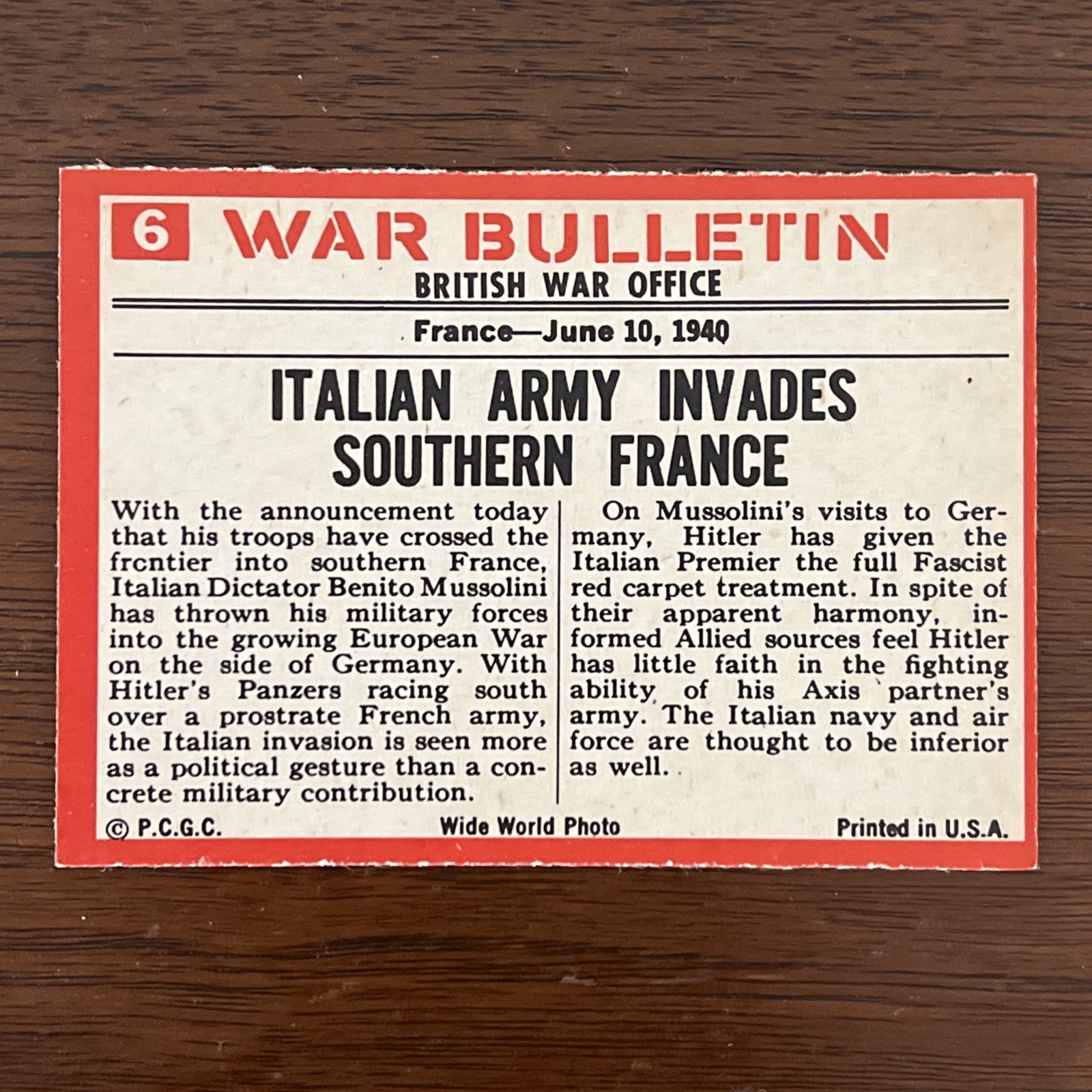 1965 Philadelphia Gum War Bulletin Card #6  NICE PLEASE READ