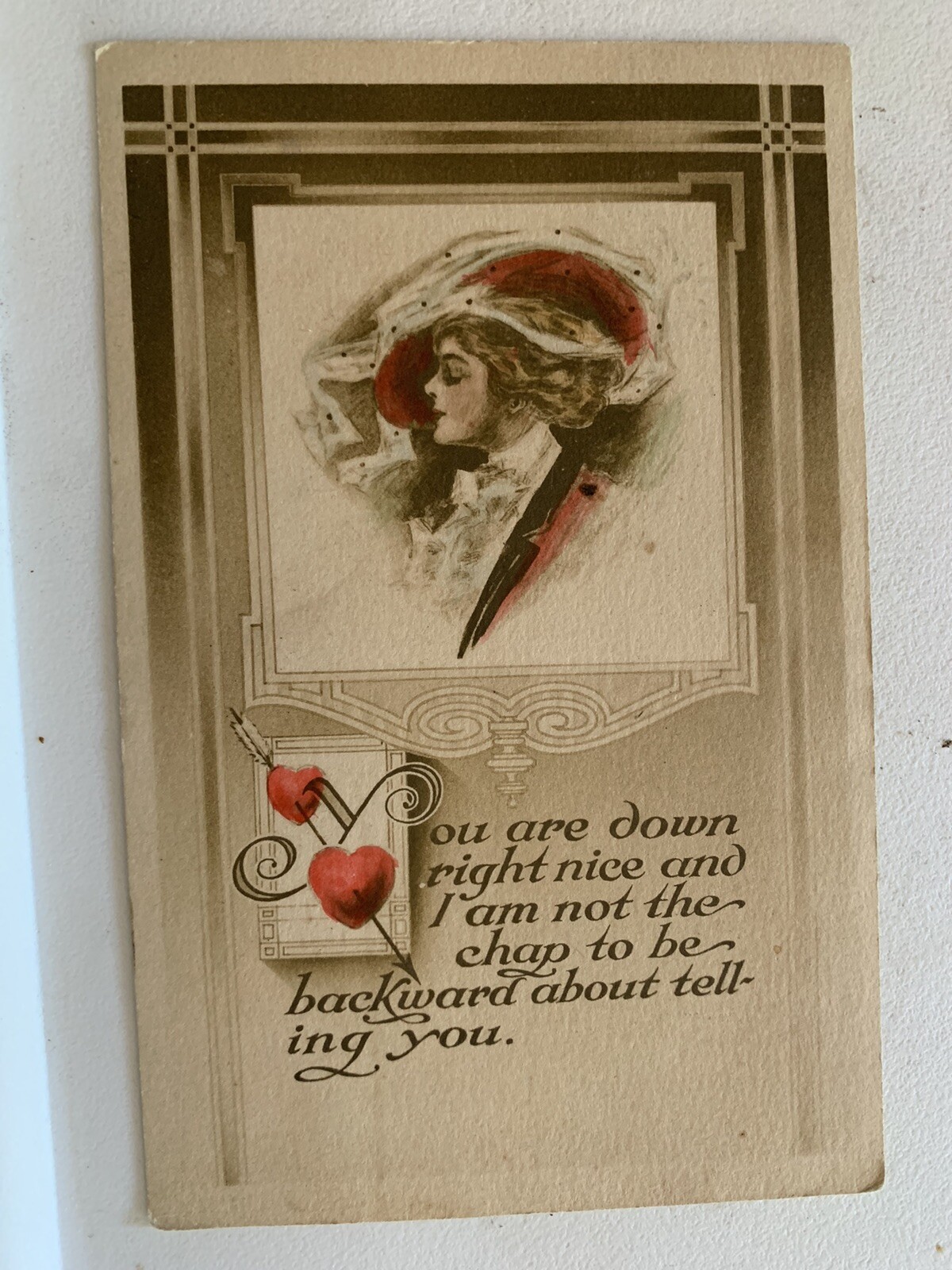 Postcard Valentines Lady In Hat You Are Down Right Nice… 1911