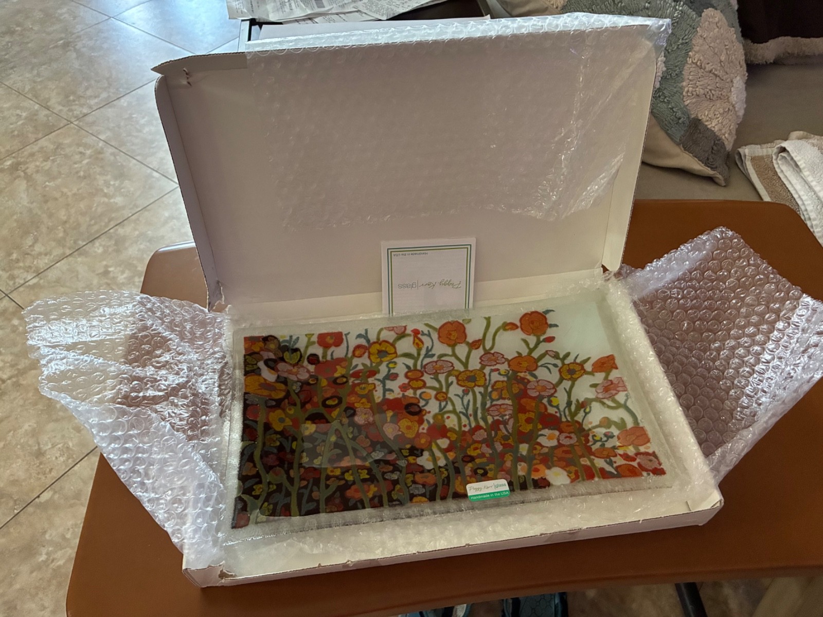 Peggy Karr Handcrafted Art Glass Wild Flowers Serving Tray, Rectangular, 14-Inch
