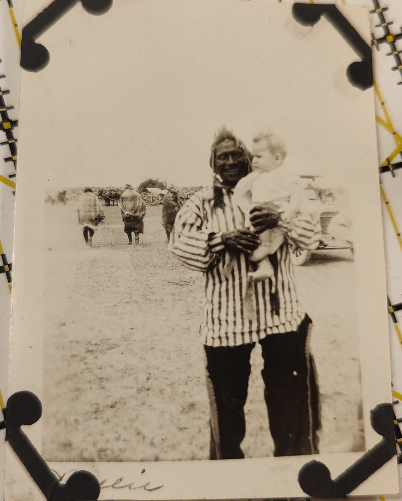 1926 Fort Hall Idaho Native American Man Holding Baby Original Snapshot Photo