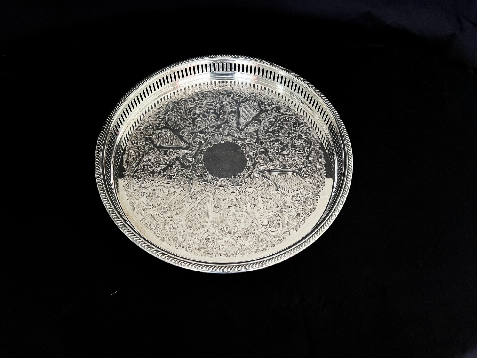 Vintage Poole Bristol Round Footed Reticulated Silverplate Tray