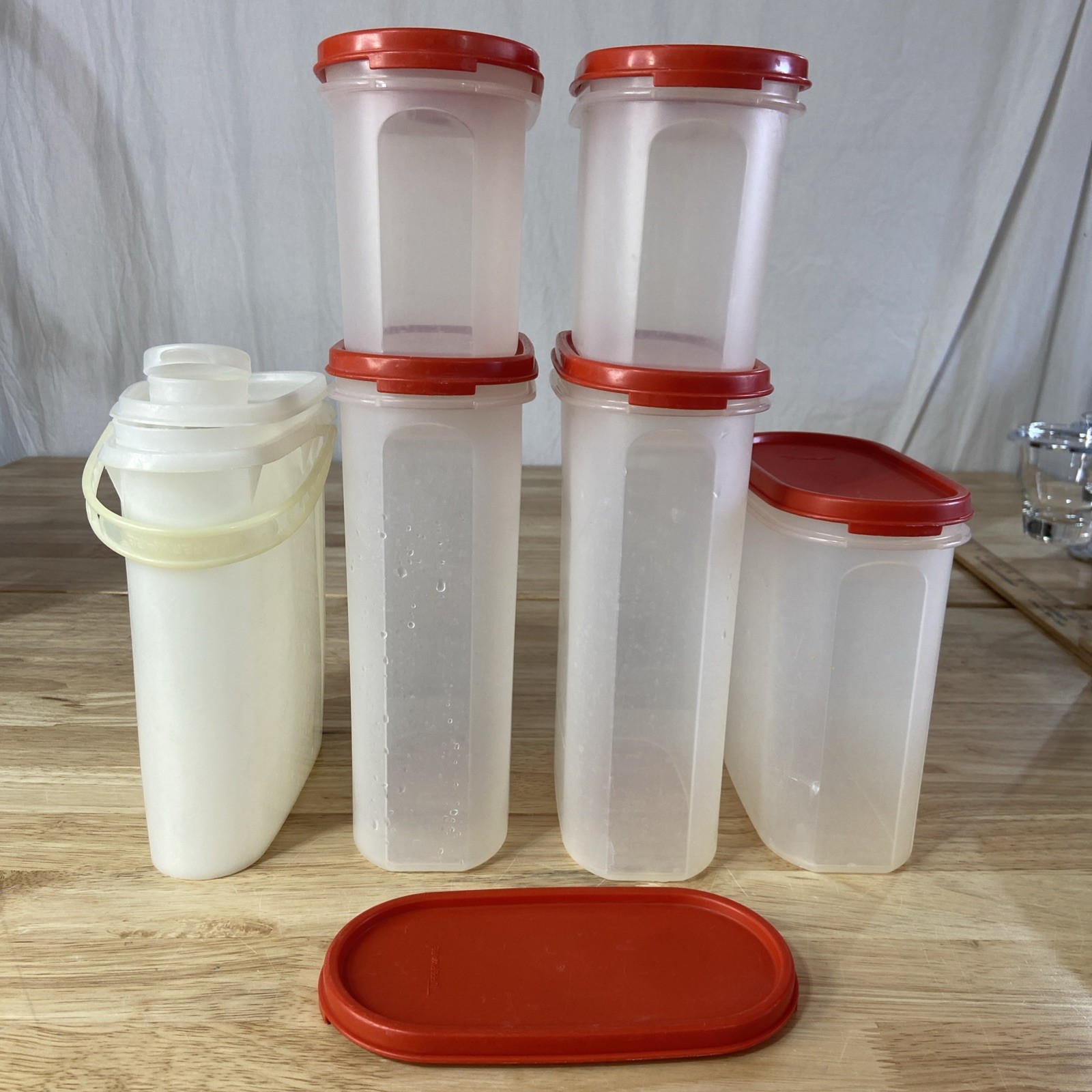 Vintage Tupperware Modular Mates Pantry Storage Set w/Lids Paprika Red 5 Pc Lot