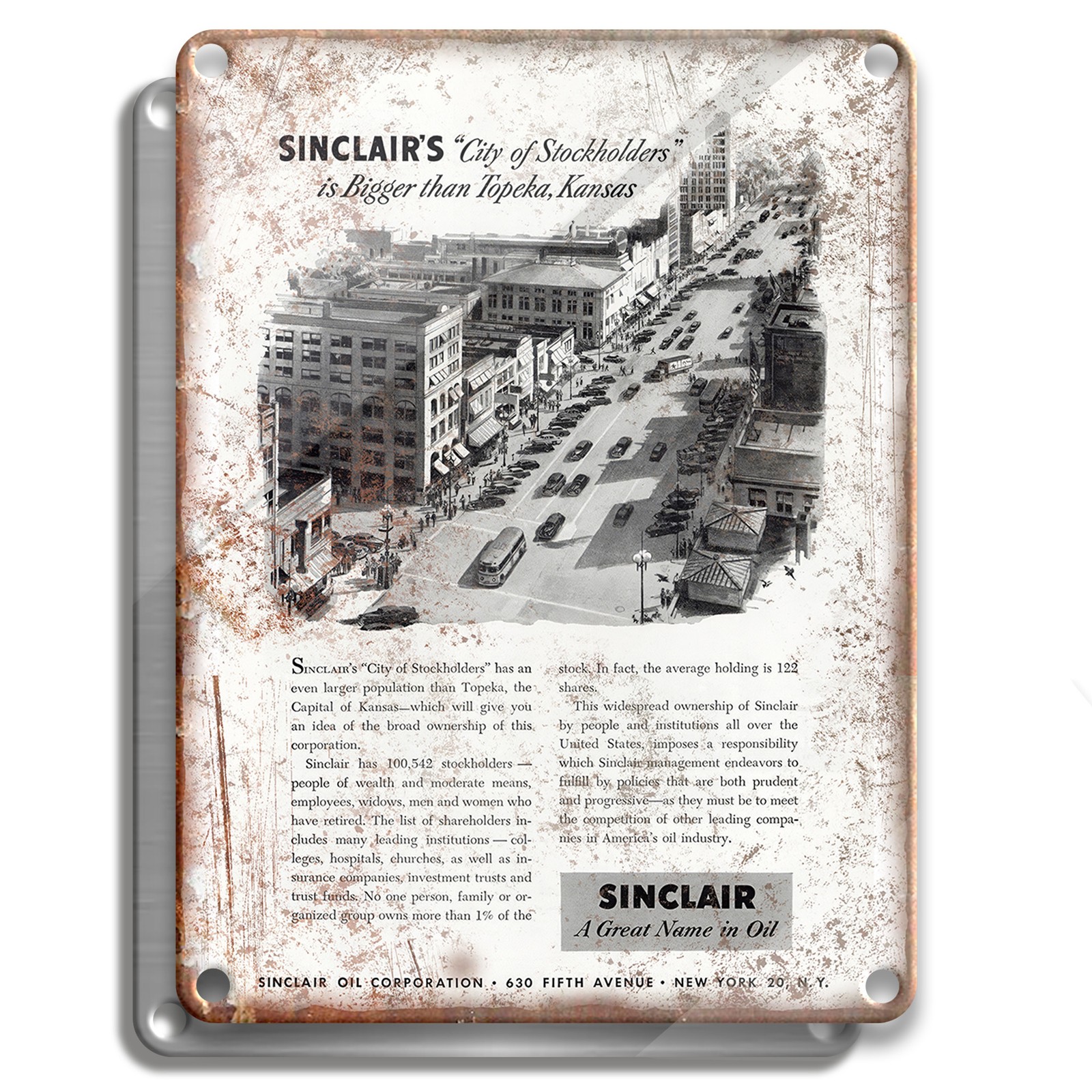 METAL SIGN - SINCLAIR CITY 1951 STOCKHOLDERS - VINTAGE AD RETRO WALL DÉCOR METAL SIGN - SINCLAIR CITY 1951 STOCKHOLDERS - VINTAGE AD RETRO WALL DÉCOR