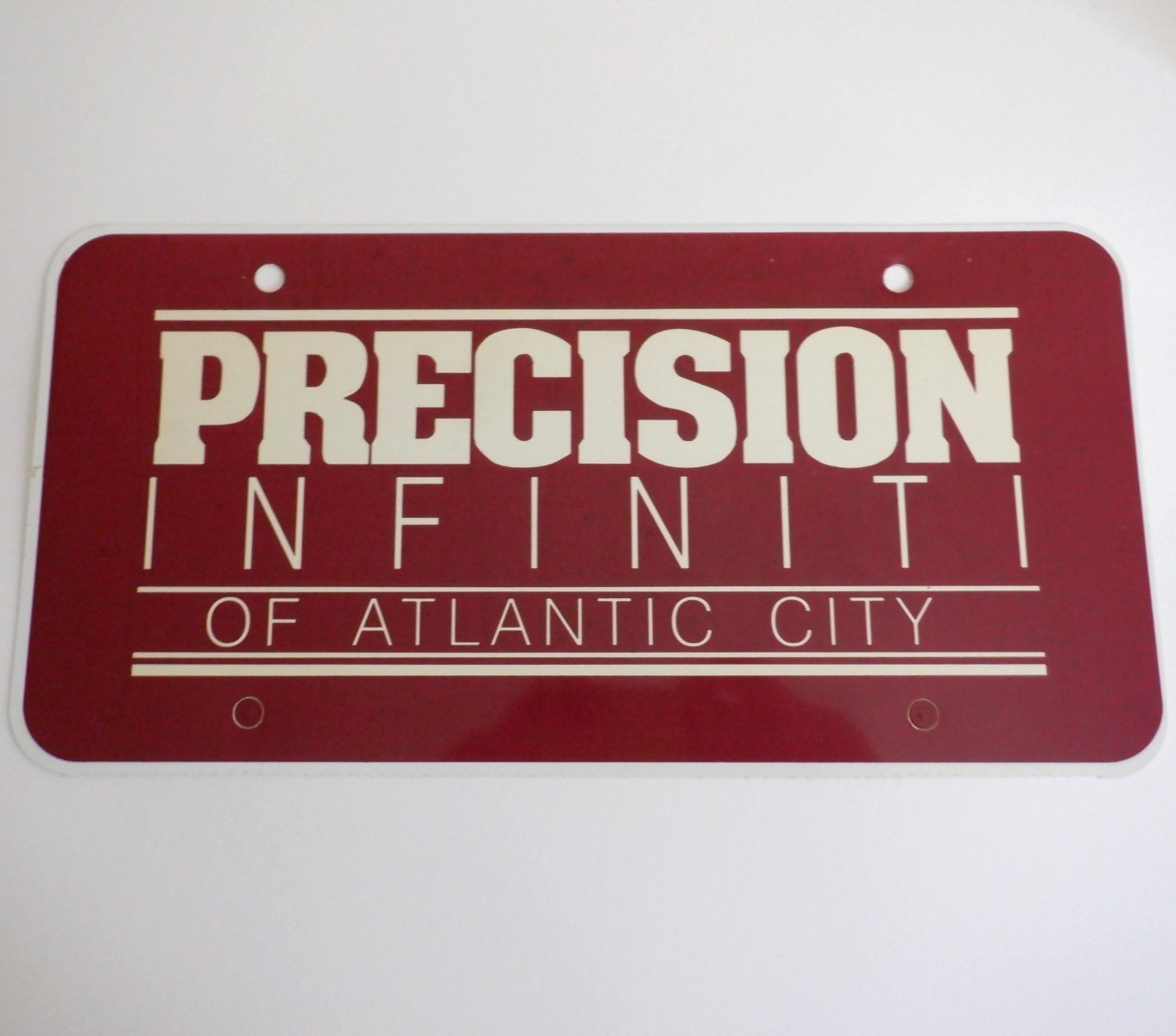 NOS 1990s Precision INFINITI ATLANTIC CITY NJ Dealer LICENSE PLATE Nissan Datsun