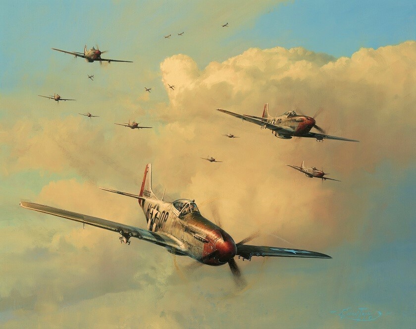 EAGLES ON THE RAMPAGE by Robert Taylor signed by TEN Mustang Aces