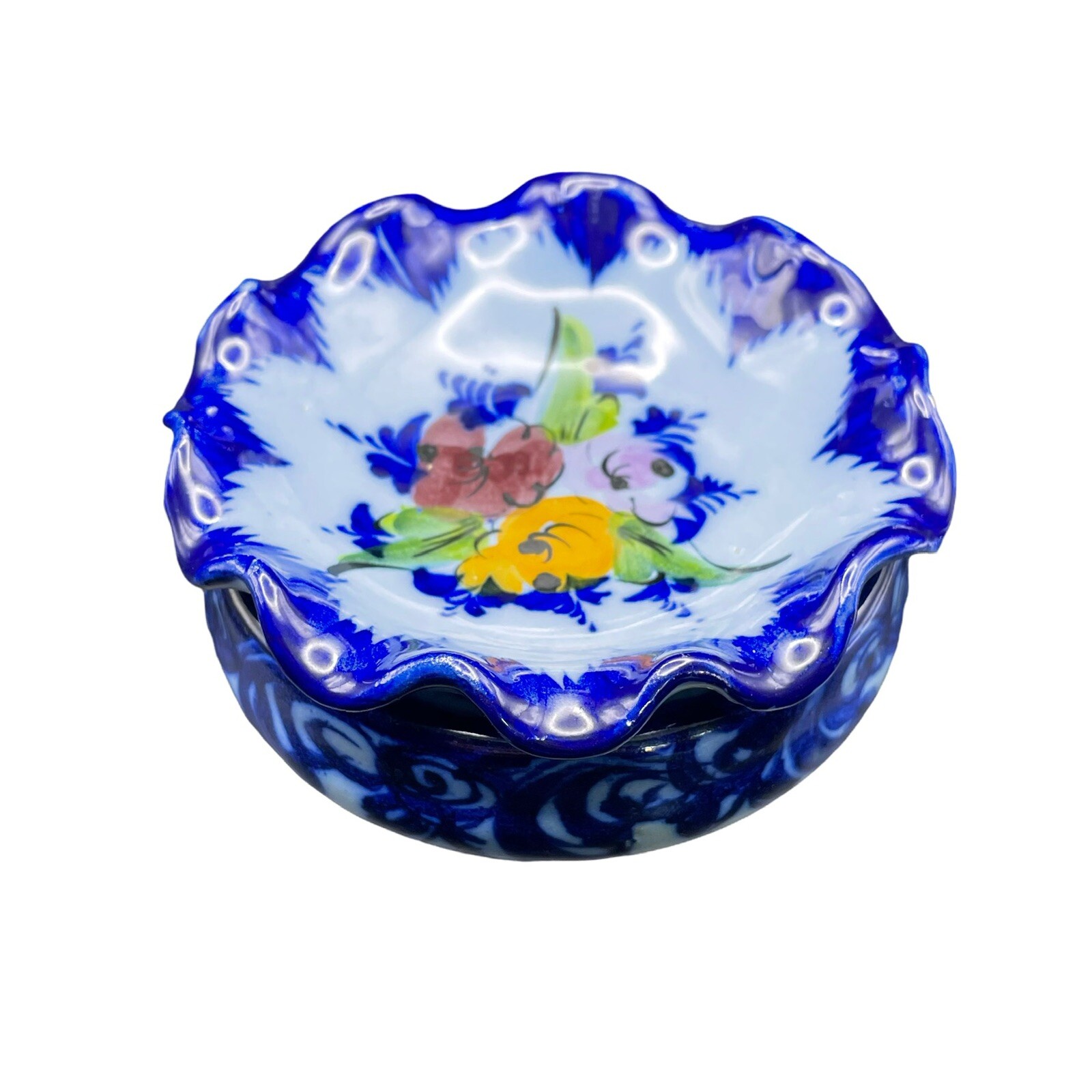 Vestal Alcobaca Portugal Two (2) Tier Trinket Dish #520 Hand Painted Signed