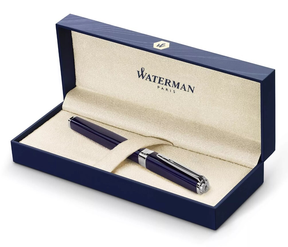 Waterman Exception Slim Blue  Fountain Pen  18Kt Gold Fine Pt New In Box