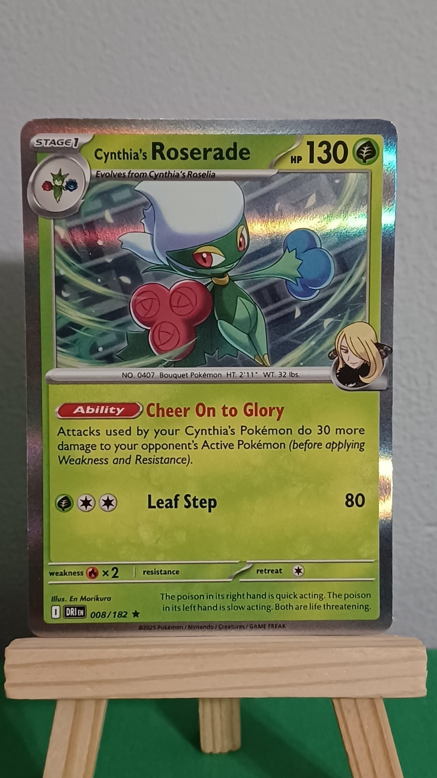2025 Pokemon TCG Cynthia\'s Roserade Holo 008/182 Stage 1 HP 130 Leaf Step 80