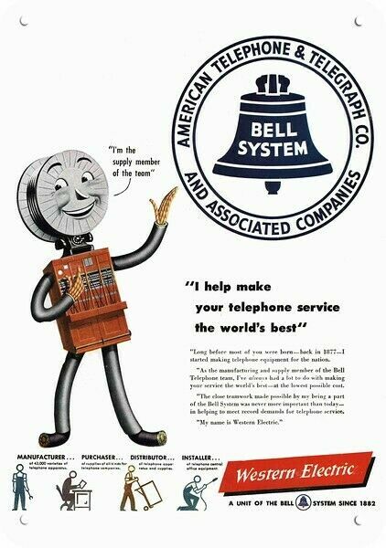 1947 BELL TELEPHONE ATT & Western Electric Mascot DECORATIVE REPLICA METAL SIGN