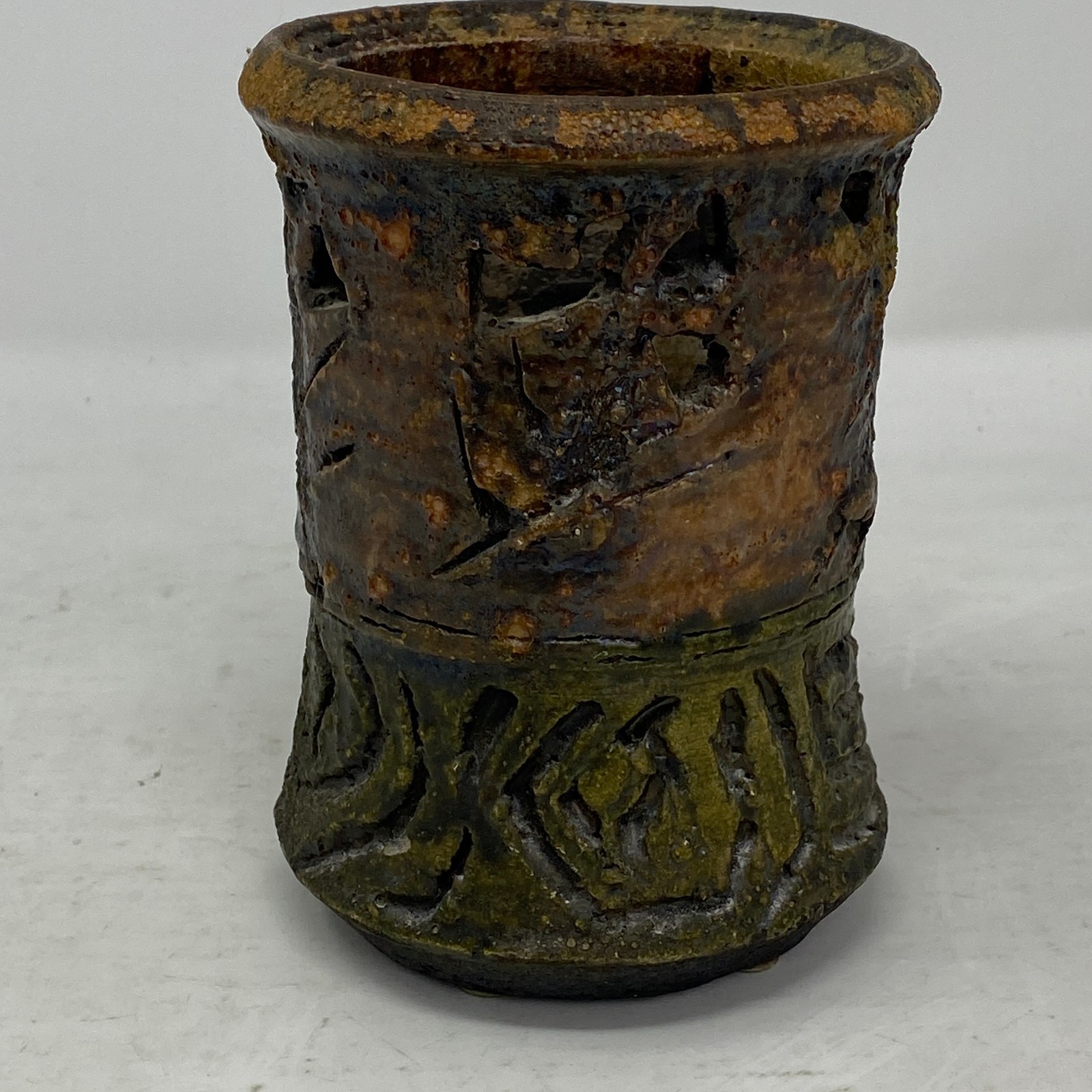 Vintage StoneWear Vessel Cylinder Hard Carved Unique
