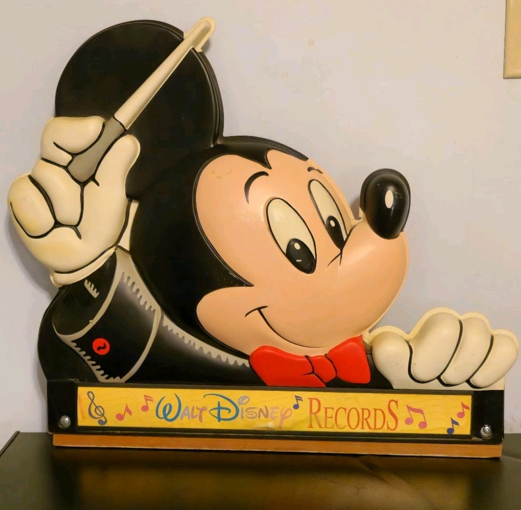 RARE Vintage 1980s Walt Disney Records Mickey Mouse Conductor Store Display Sign