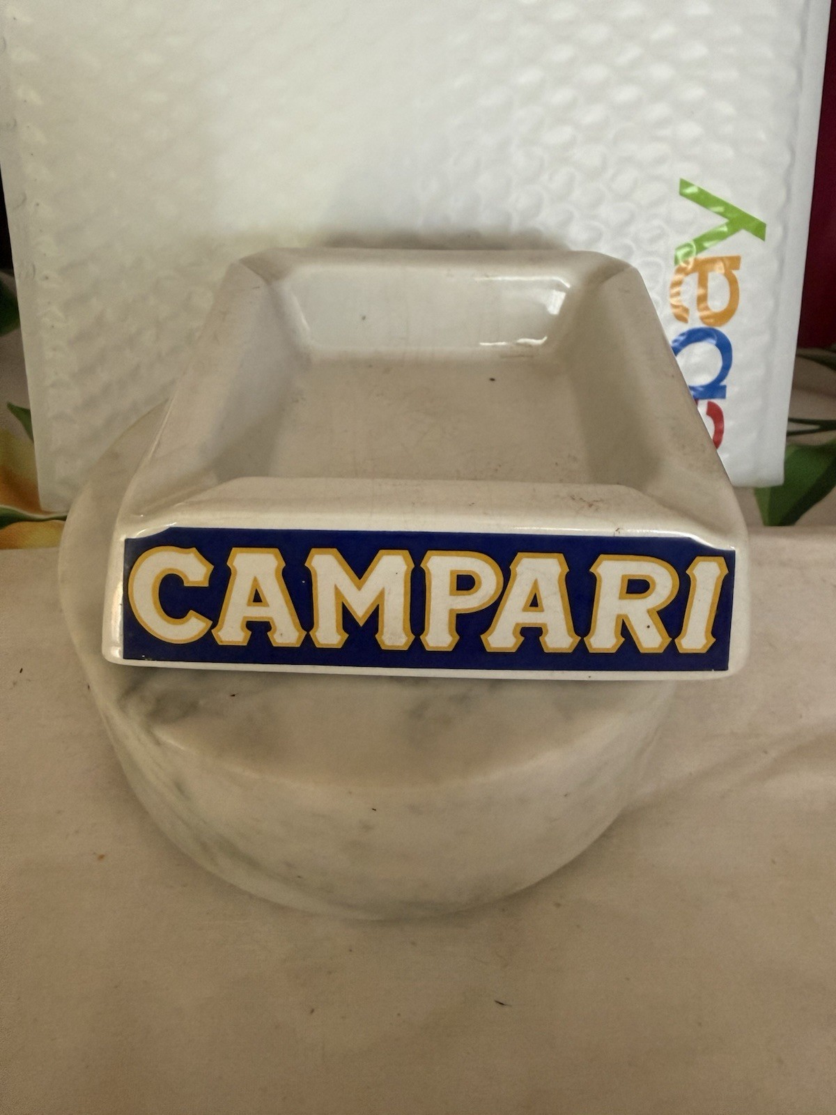 Vintage MCM Campari Italy Porcelain Ashtray 1960s Aperitivo Bar Cafe Decor Smoke